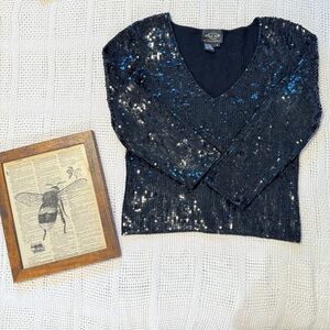 Oscar by Oscar de la Renta Sequin V-Neck Top – Size S